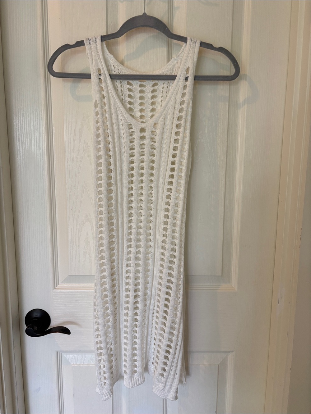 White Crochet Knit Tank Dress - Lightweight Summer Cover-Up